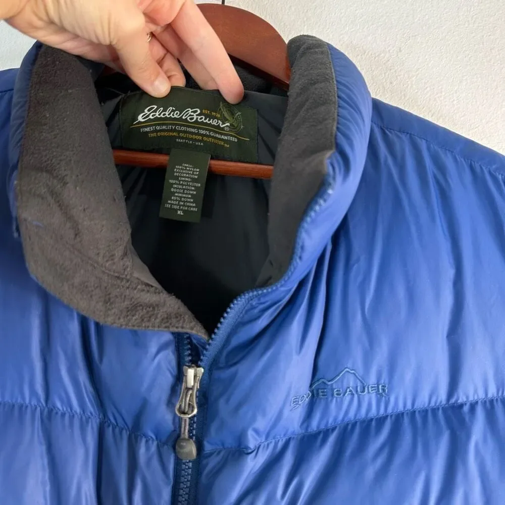 Eddie‎ Bauer Goose Down Blue Puffer Vest Mens XL Nylon Shell EB700 Fill Gropcore